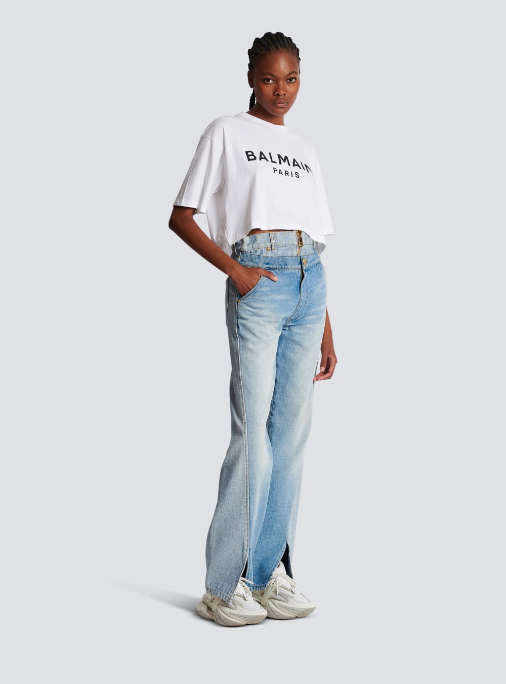 Women's Balmain Eco-responsible Cropped Cotton With Logo Print T Shirts White | USA ucYNNcvU