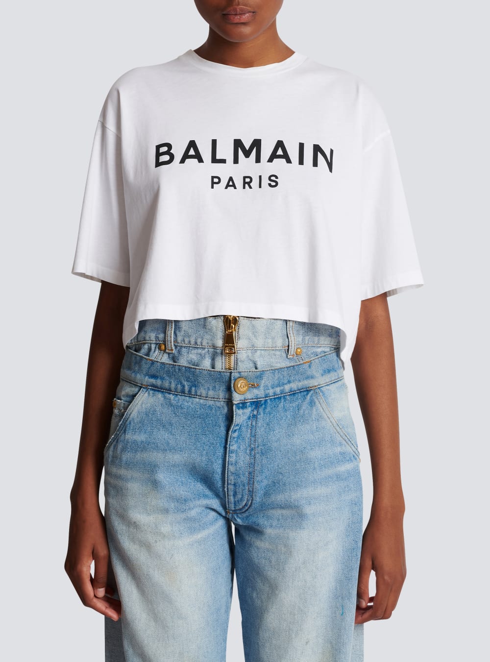 Women's Balmain Eco-responsible Cropped Cotton With Logo Print T Shirts White | USA ucYNNcvU