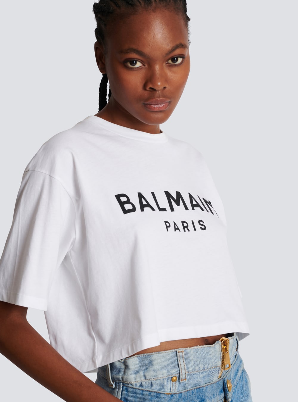 Women's Balmain Eco-responsible Cropped Cotton With Logo Print T Shirts White | USA ucYNNcvU