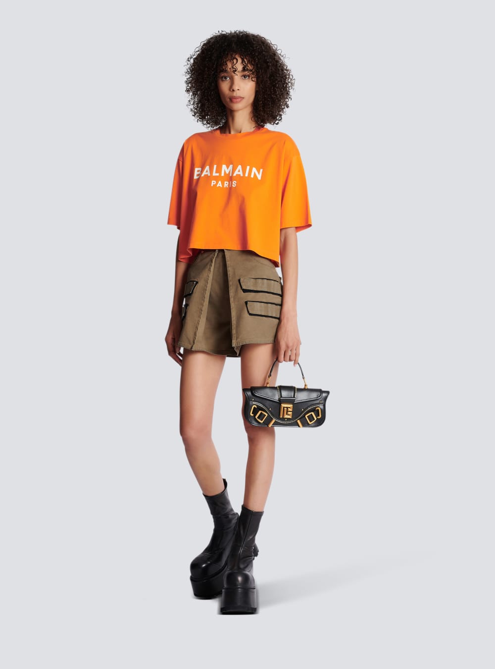 Women's Balmain Eco-responsible Cropped Cotton With Logo Print T Shirts Orange | USA zmuOMORA