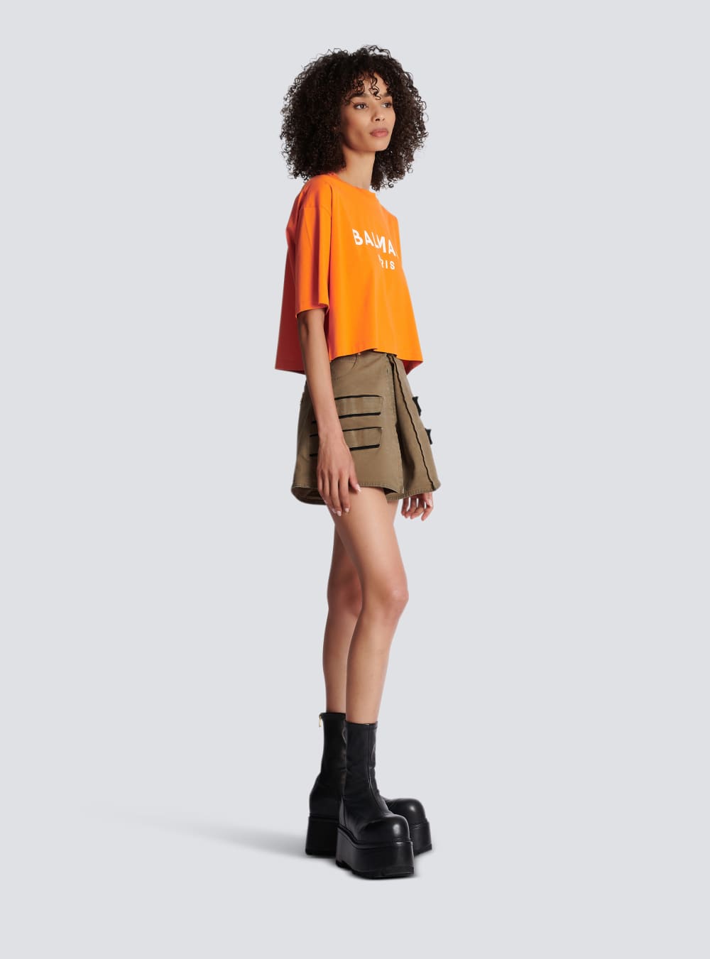 Women's Balmain Eco-responsible Cropped Cotton With Logo Print T Shirts Orange | USA zmuOMORA