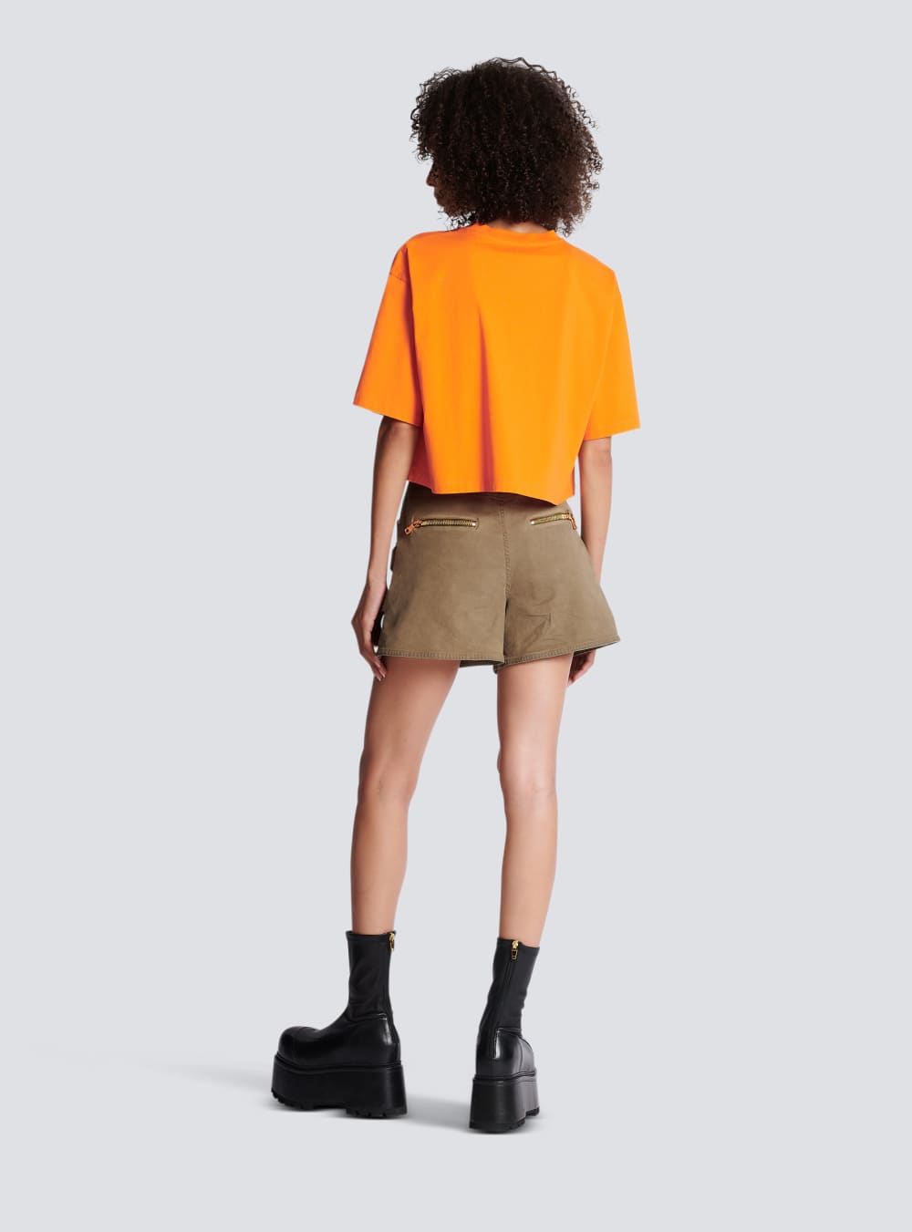 Women's Balmain Eco-responsible Cropped Cotton With Logo Print T Shirts Orange | USA zmuOMORA