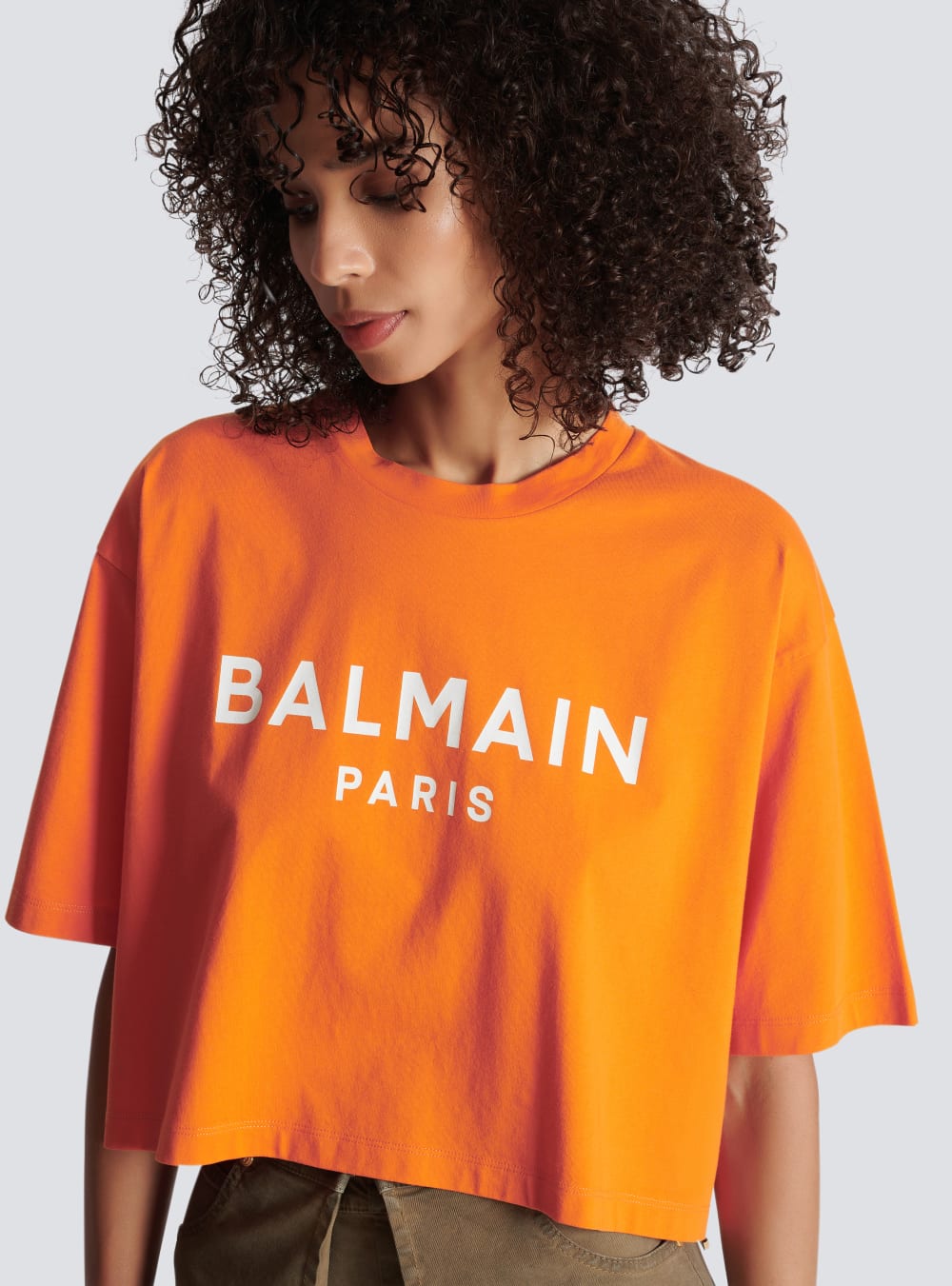 Women's Balmain Eco-responsible Cropped Cotton With Logo Print T Shirts Orange | USA zmuOMORA