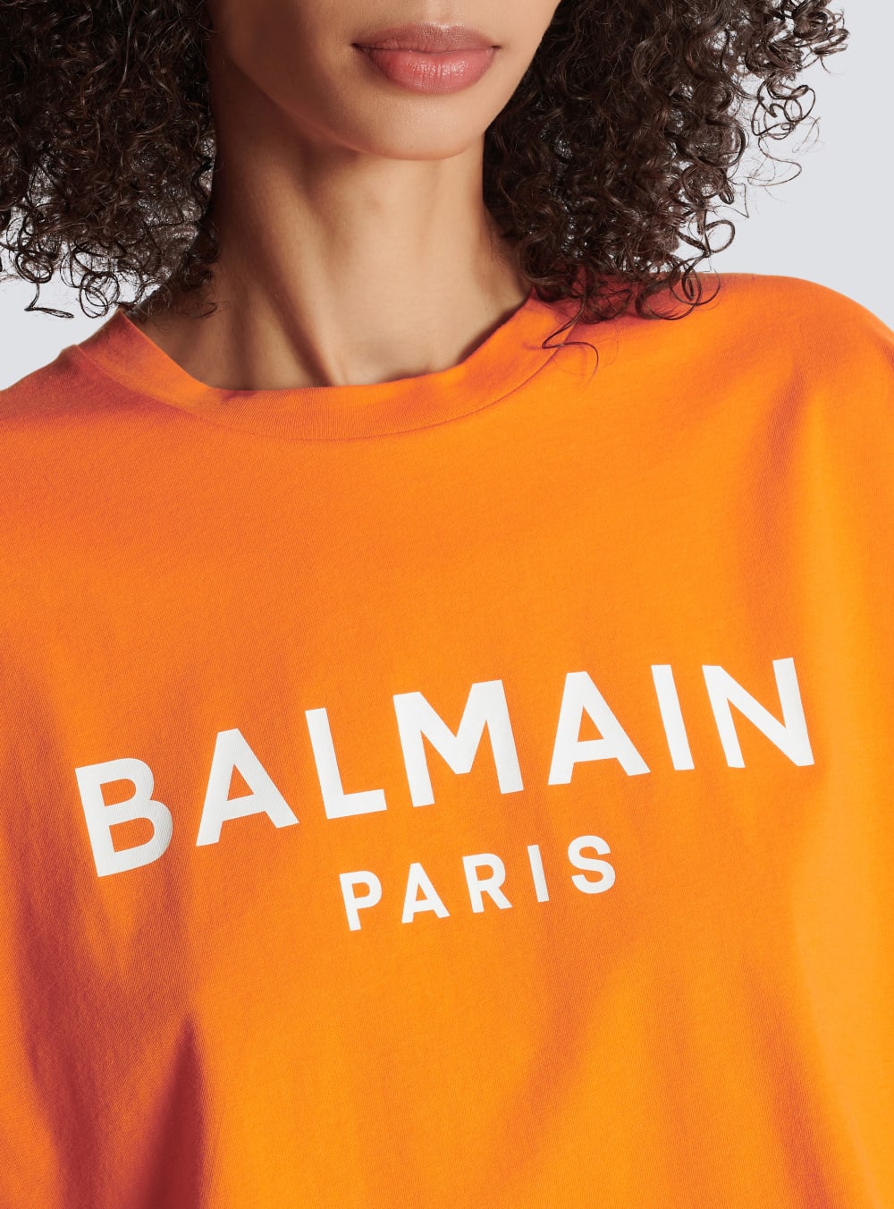 Women's Balmain Eco-responsible Cropped Cotton With Logo Print T Shirts Orange | USA zmuOMORA