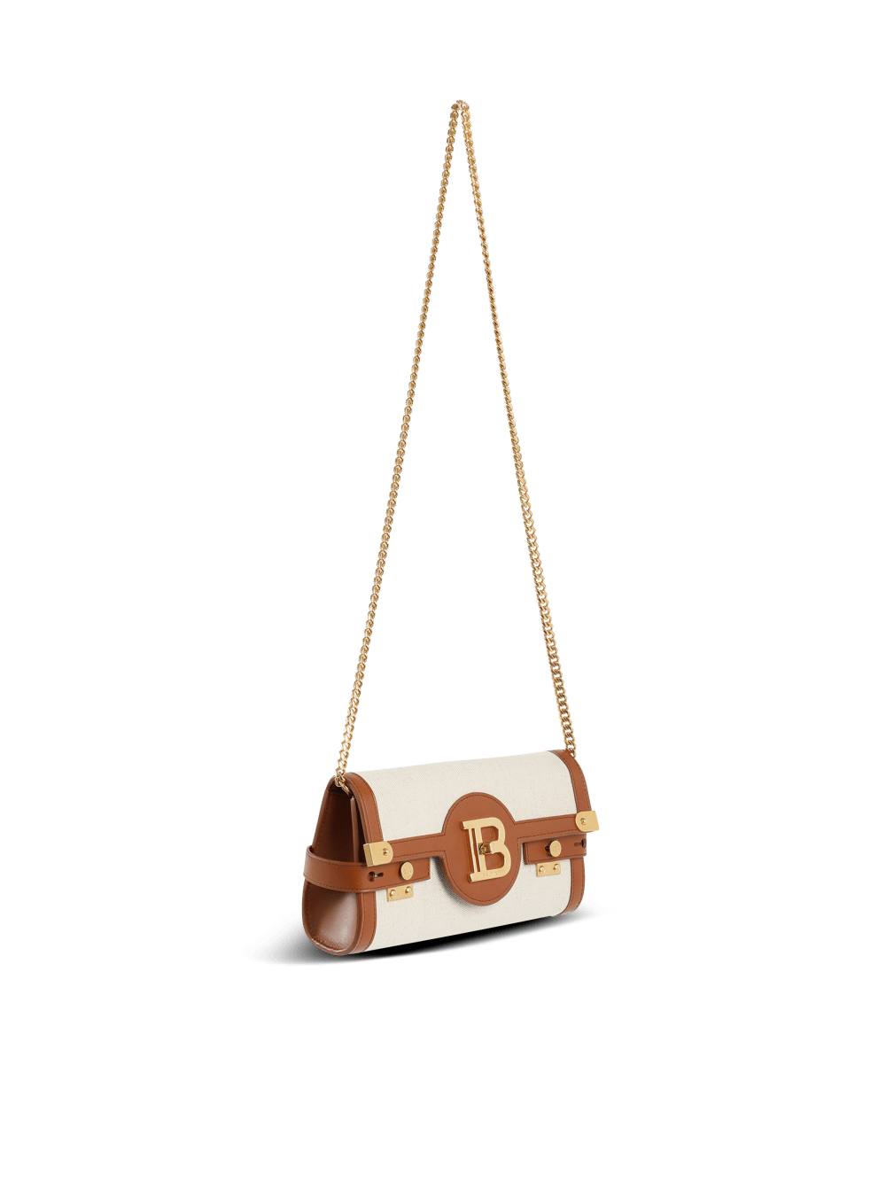 Women's Balmain Ecru Canvas B-Buzz 23 Clutch With Leather Panels Crossbody Bags Beige | USA OOckuEM8