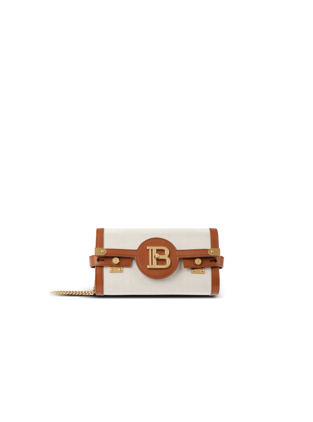 Women's Balmain Ecru Canvas B-Buzz 23 Clutch With Leather Panels Crossbody Bags Beige | USA OOckuEM8