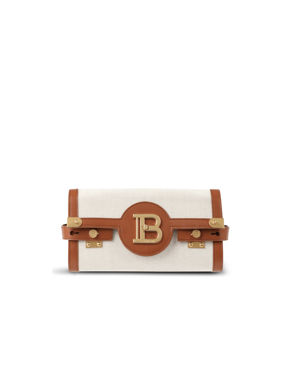 Women\'s Balmain Ecru Canvas B-Buzz 23 Clutch With Leather Panels Crossbody Bags Beige | USA OOckuEM8