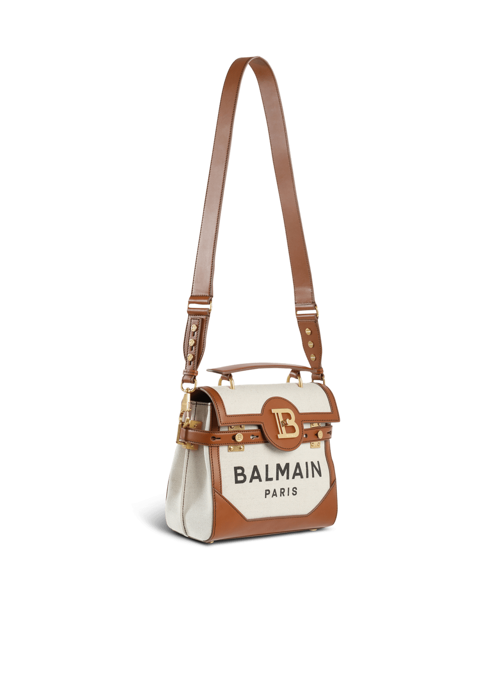 Women's Balmain Ecru Canvas B-Buzz 23 With Leather Panels Handbag Beige | USA dIOq0ids