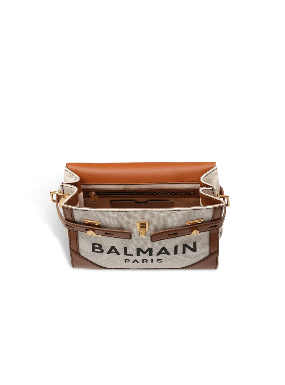 Women's Balmain Ecru Canvas B-Buzz 23 With Leather Panels Handbag Beige | USA dIOq0ids