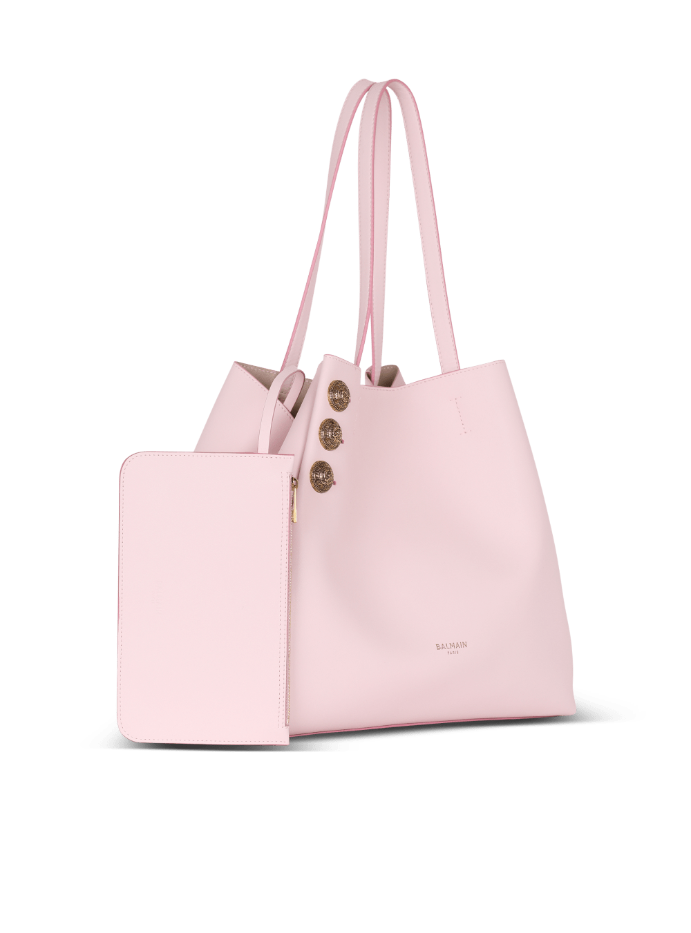 Women's Balmain Emblem Leather Tote Bags Pink | USA 13RBK8D2