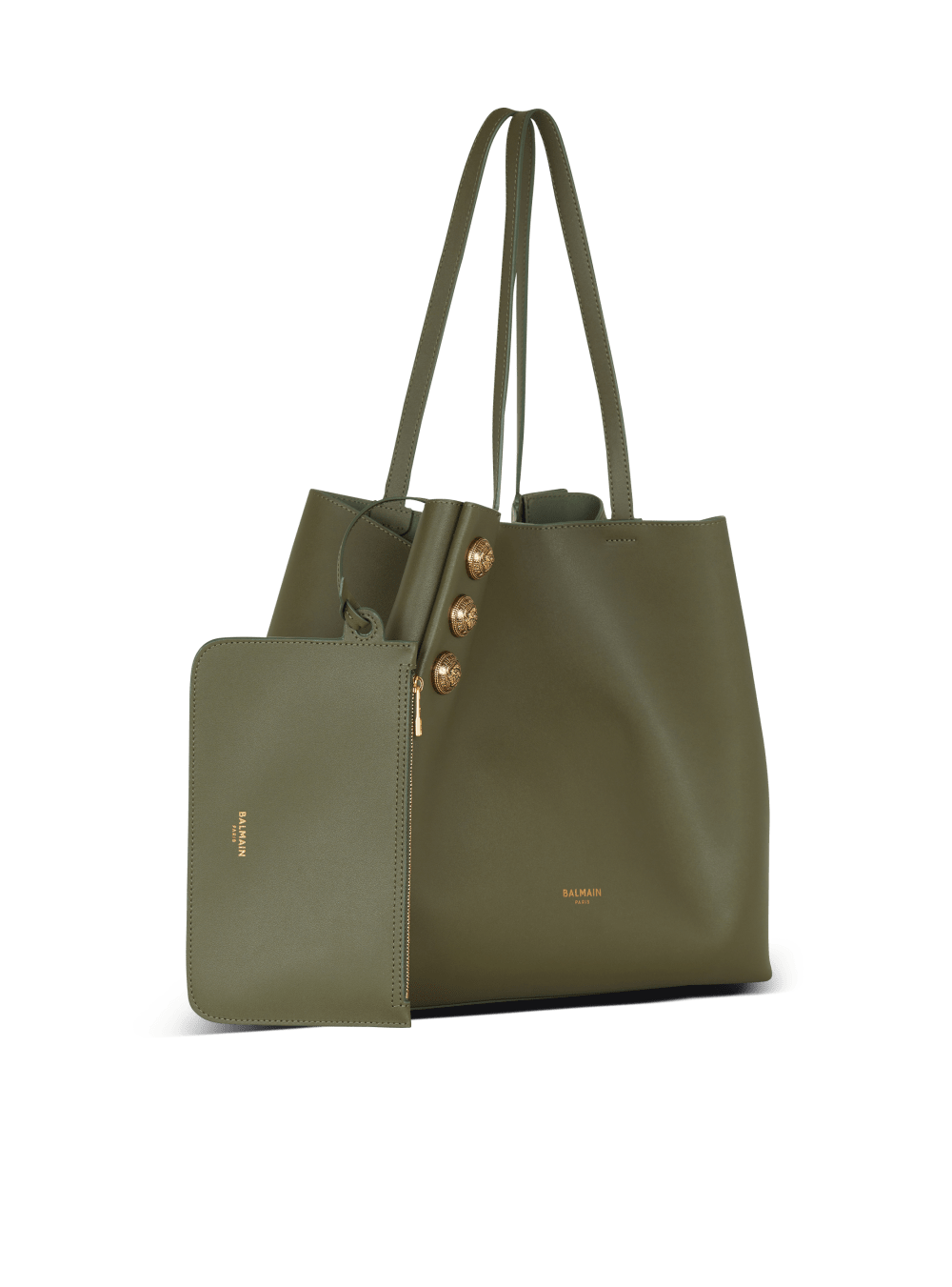 Women's Balmain Emblem Leather Tote Bags Khaki | USA EJaTw4wY