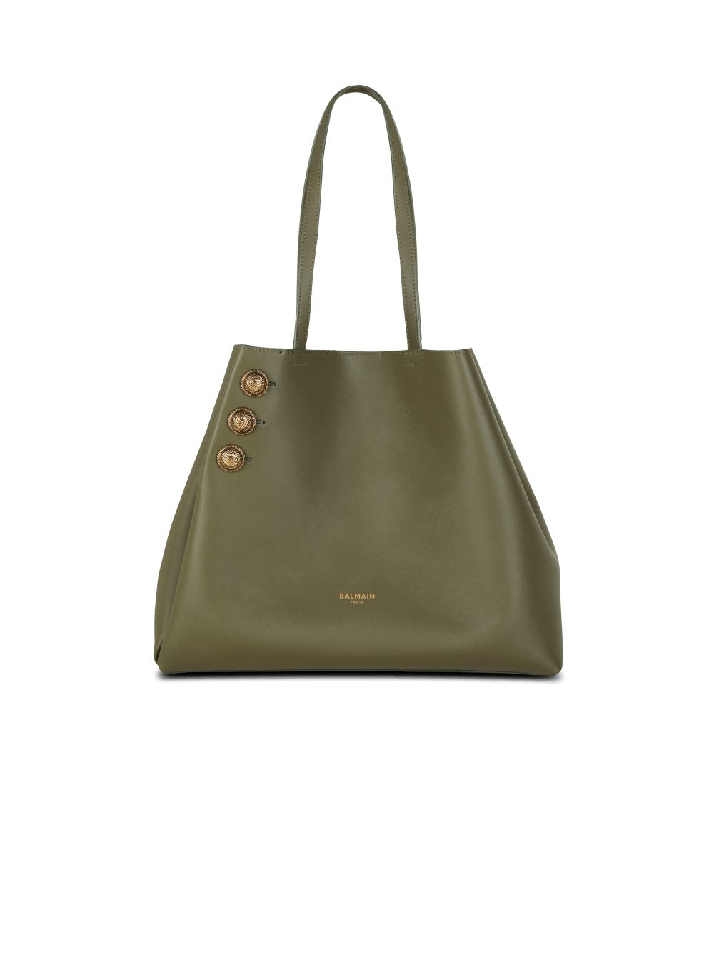 Women's Balmain Emblem Leather Tote Bags Khaki | USA EJaTw4wY