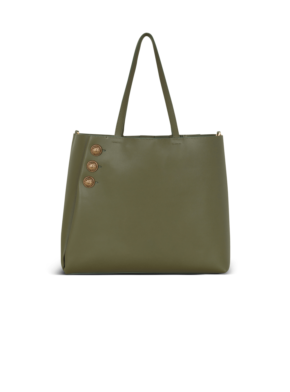 Women's Balmain Emblem Leather Tote Bags Khaki | USA EJaTw4wY