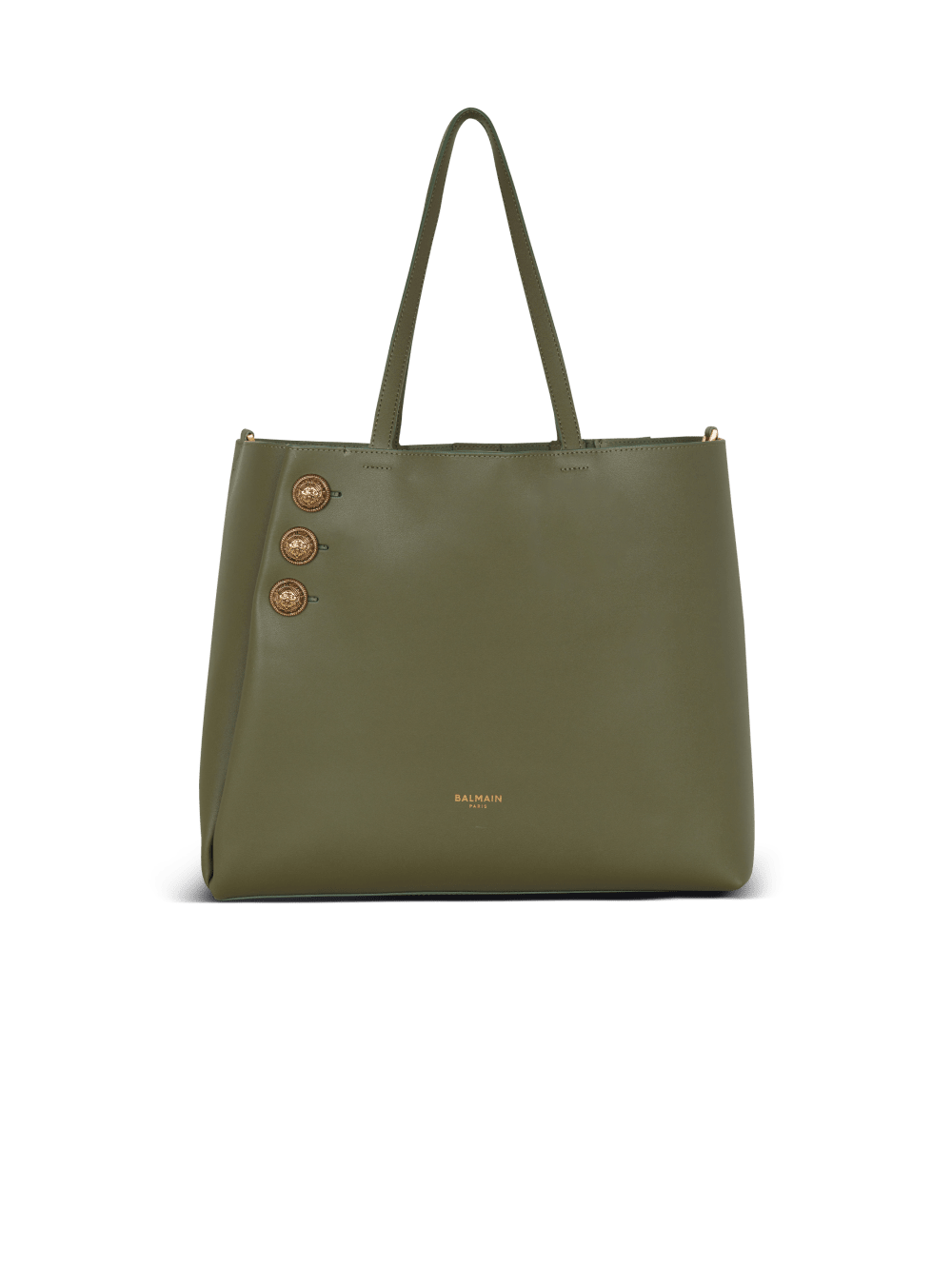 Women\'s Balmain Emblem Leather Tote Bags Khaki | USA EJaTw4wY