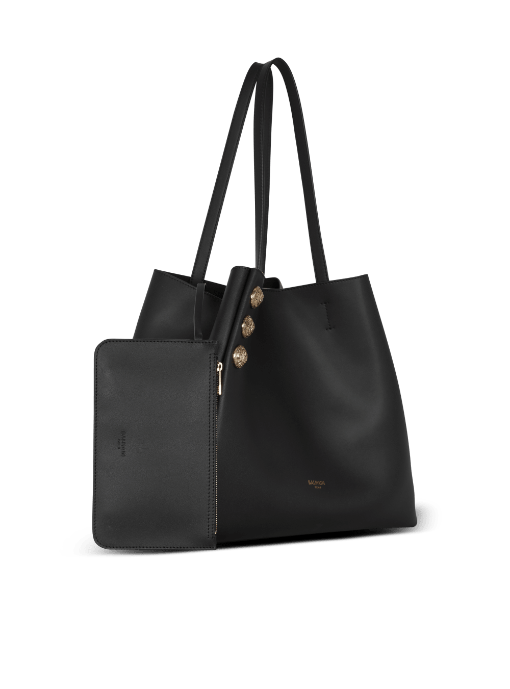 Women's Balmain Emblem Leather Tote Bags Black | USA En8qrbA6