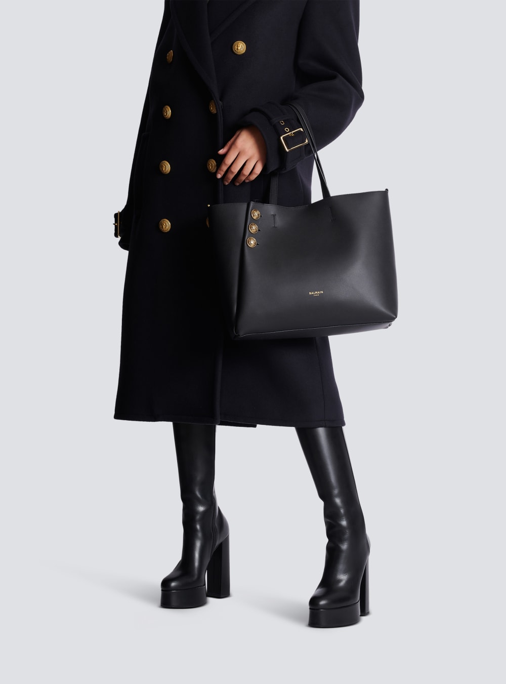 Women's Balmain Emblem Leather Tote Bags Black | USA En8qrbA6