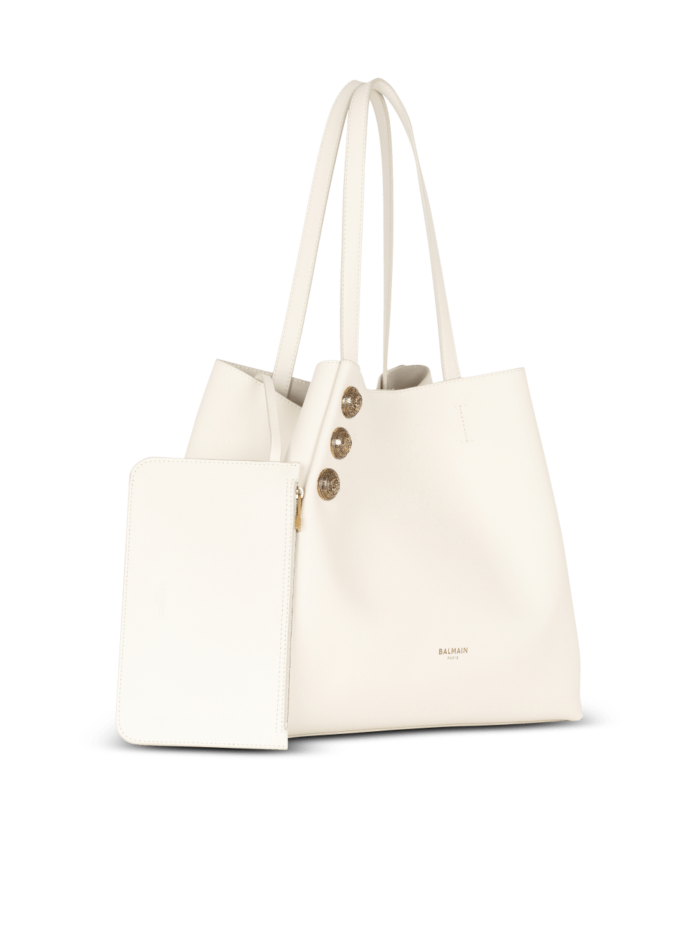 Women's Balmain Emblem Leather Tote Bags White | USA n7K58tEU