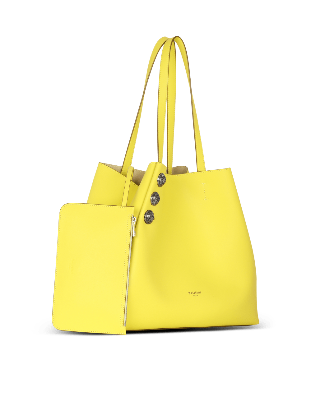 Women's Balmain Emblem Leather Tote Bags Yellow | USA srrtVRHG