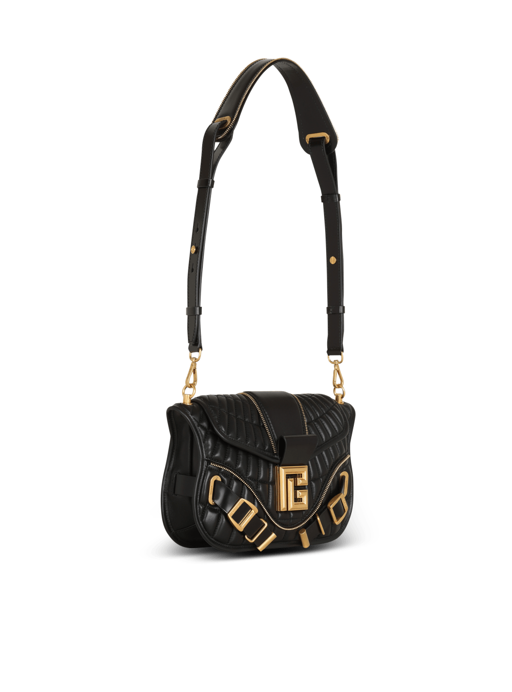 Women's Balmain Embossed Leather Blaze Crossbody Bags Black | USA 5lkyzhgL