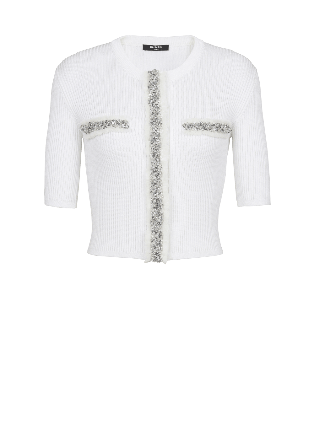 Women\'s Balmain Embroidered Cropped Knit Cardigan White | USA fLEAKJQs