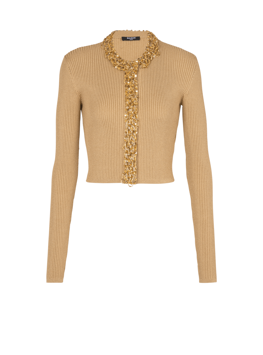 Women\'s Balmain Embroidered Knit Cardigan Brown | USA 0KrV2gSa