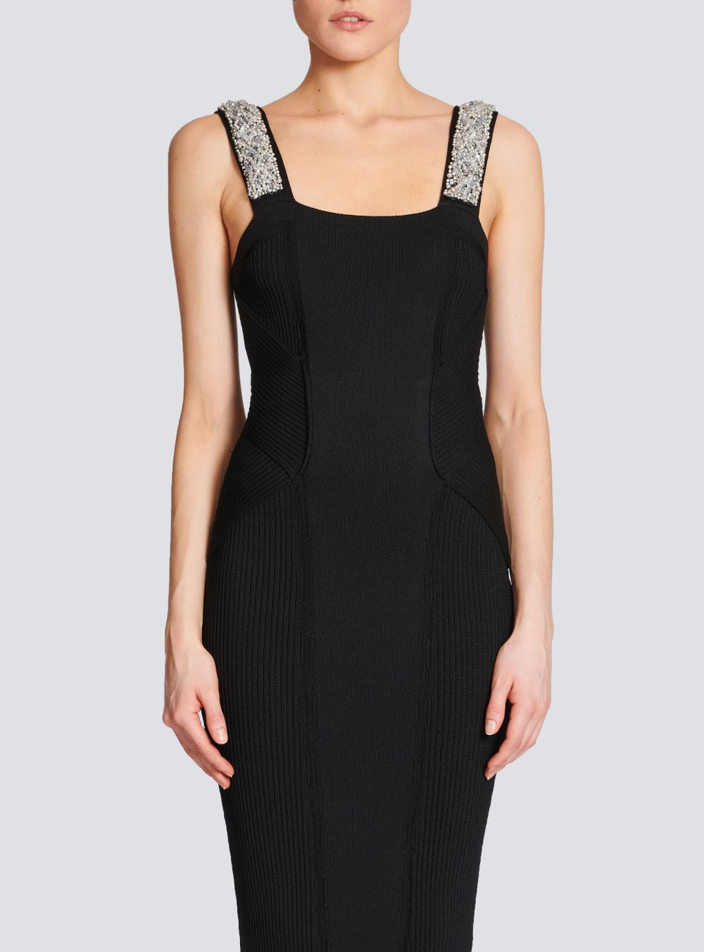 Women's Balmain Embroidered Long Knit Dress Black | USA pGnfxKBg