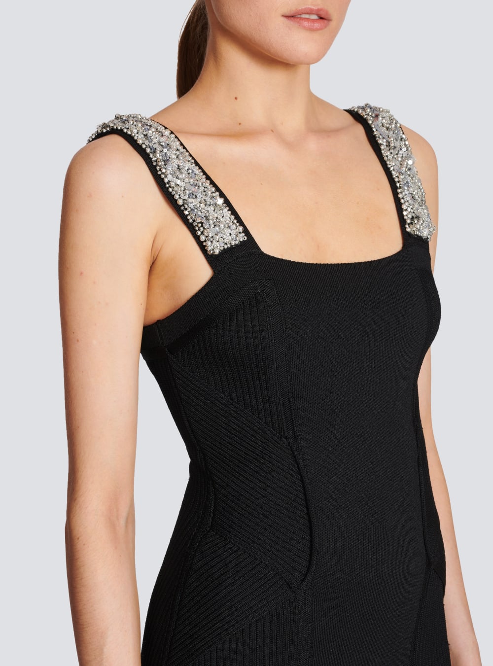 Women's Balmain Embroidered Long Knit Dress Black | USA pGnfxKBg