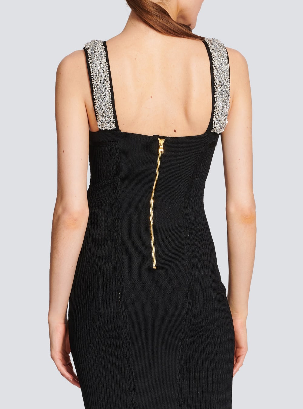 Women's Balmain Embroidered Long Knit Dress Black | USA pGnfxKBg