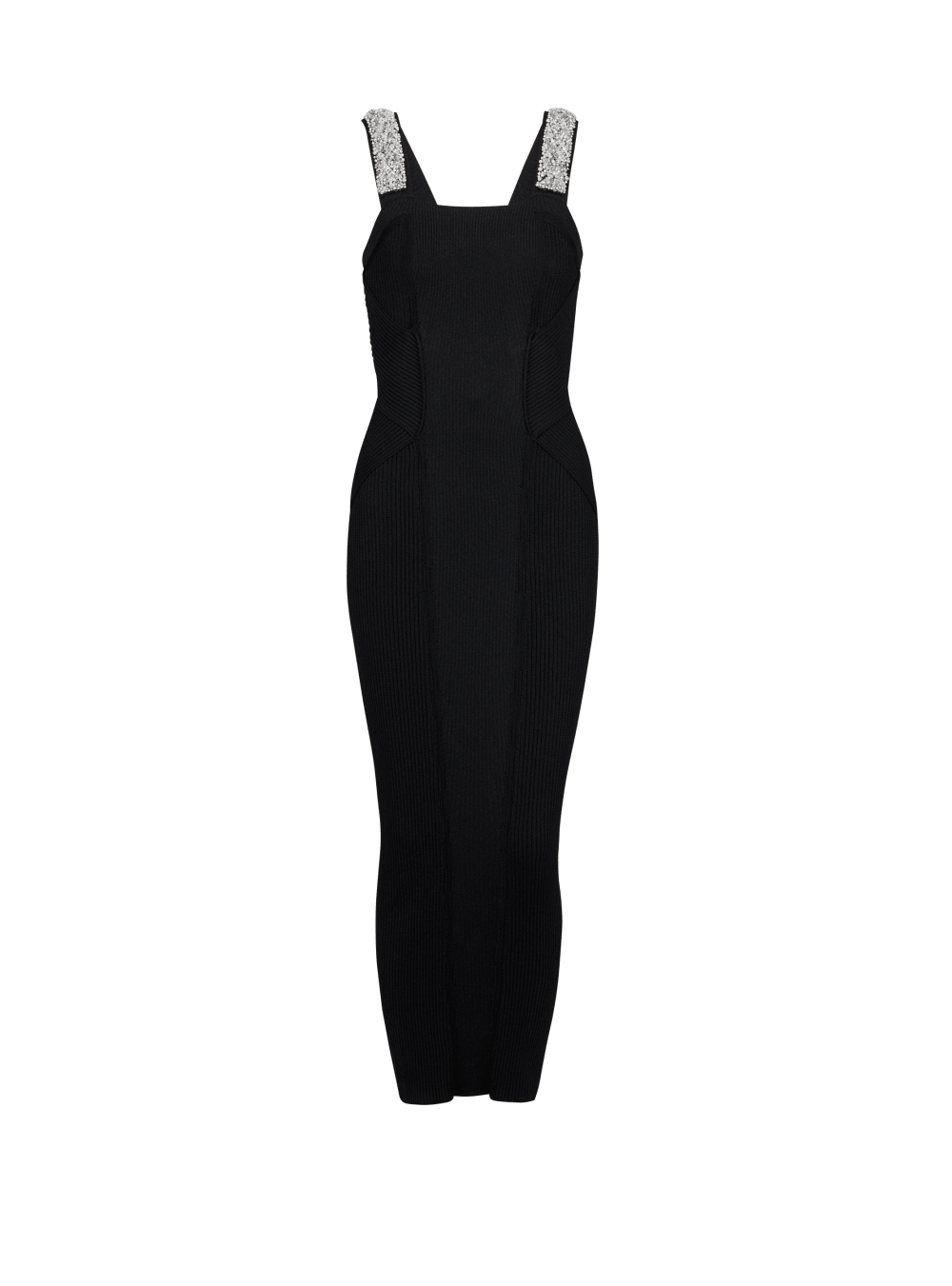 Women\'s Balmain Embroidered Long Knit Dress Black | USA pGnfxKBg