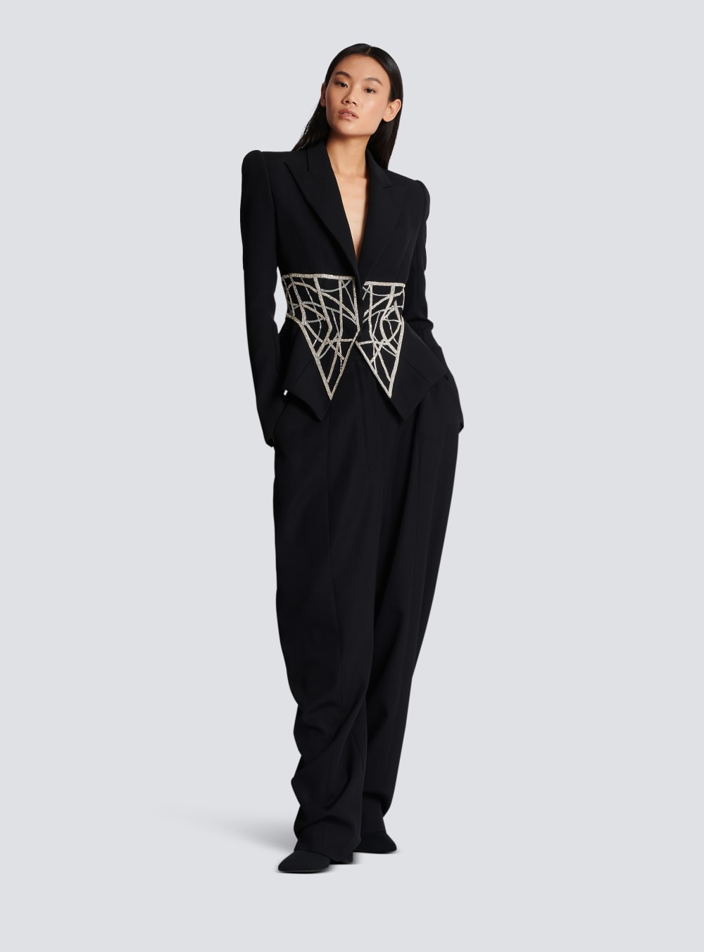 Women's Balmain Embroidered Slim-fit Grain Of Powder Jackets Black | USA FMTRB1XG