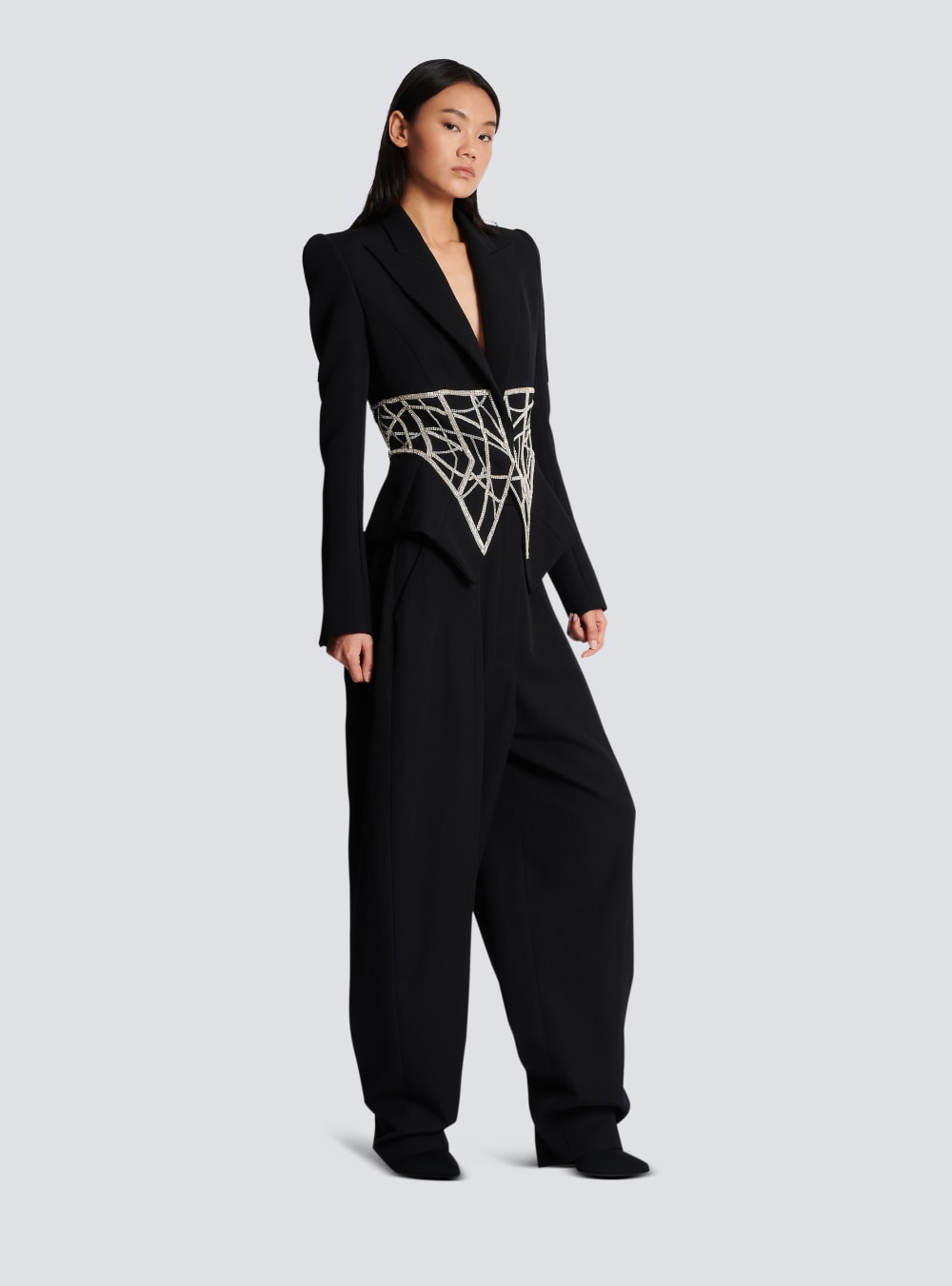 Women's Balmain Embroidered Slim-fit Grain Of Powder Jackets Black | USA FMTRB1XG