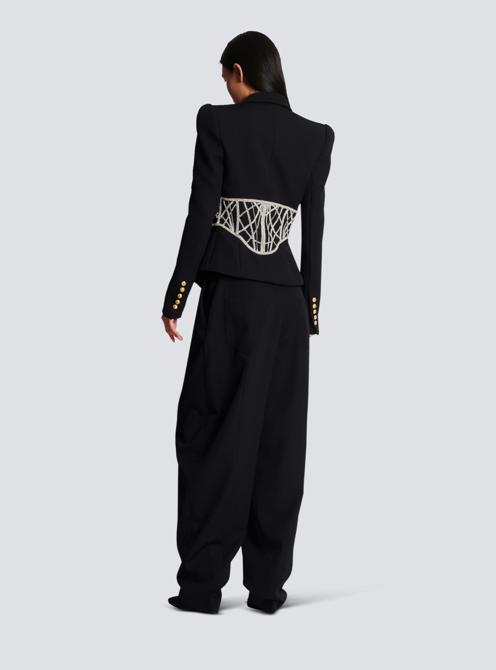 Women's Balmain Embroidered Slim-fit Grain Of Powder Jackets Black | USA FMTRB1XG