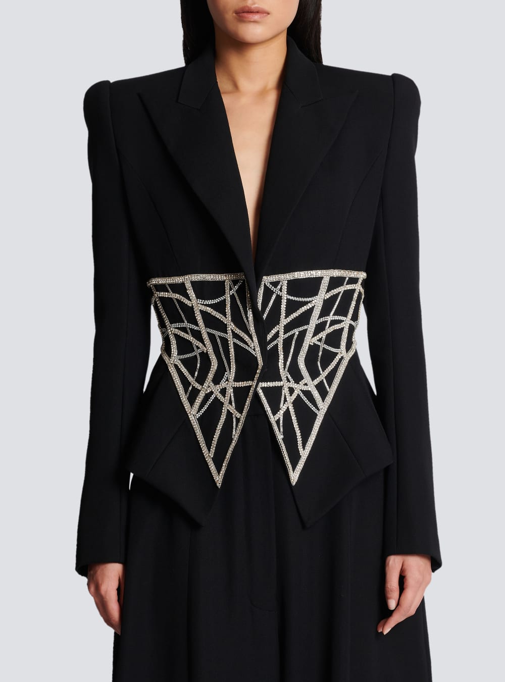 Women's Balmain Embroidered Slim-fit Grain Of Powder Jackets Black | USA FMTRB1XG