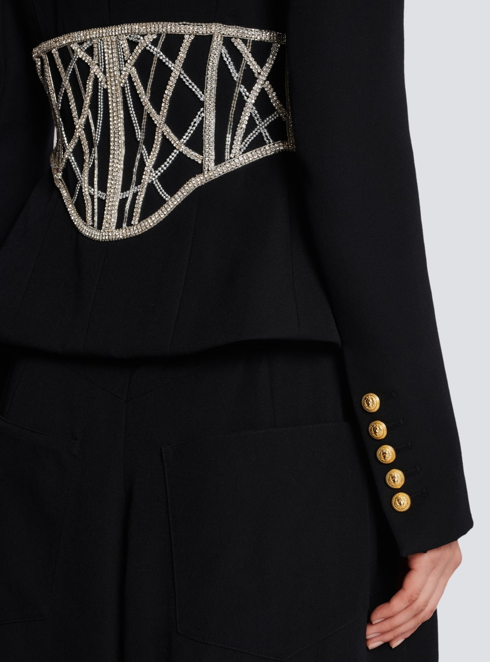 Women's Balmain Embroidered Slim-fit Grain Of Powder Jackets Black | USA FMTRB1XG