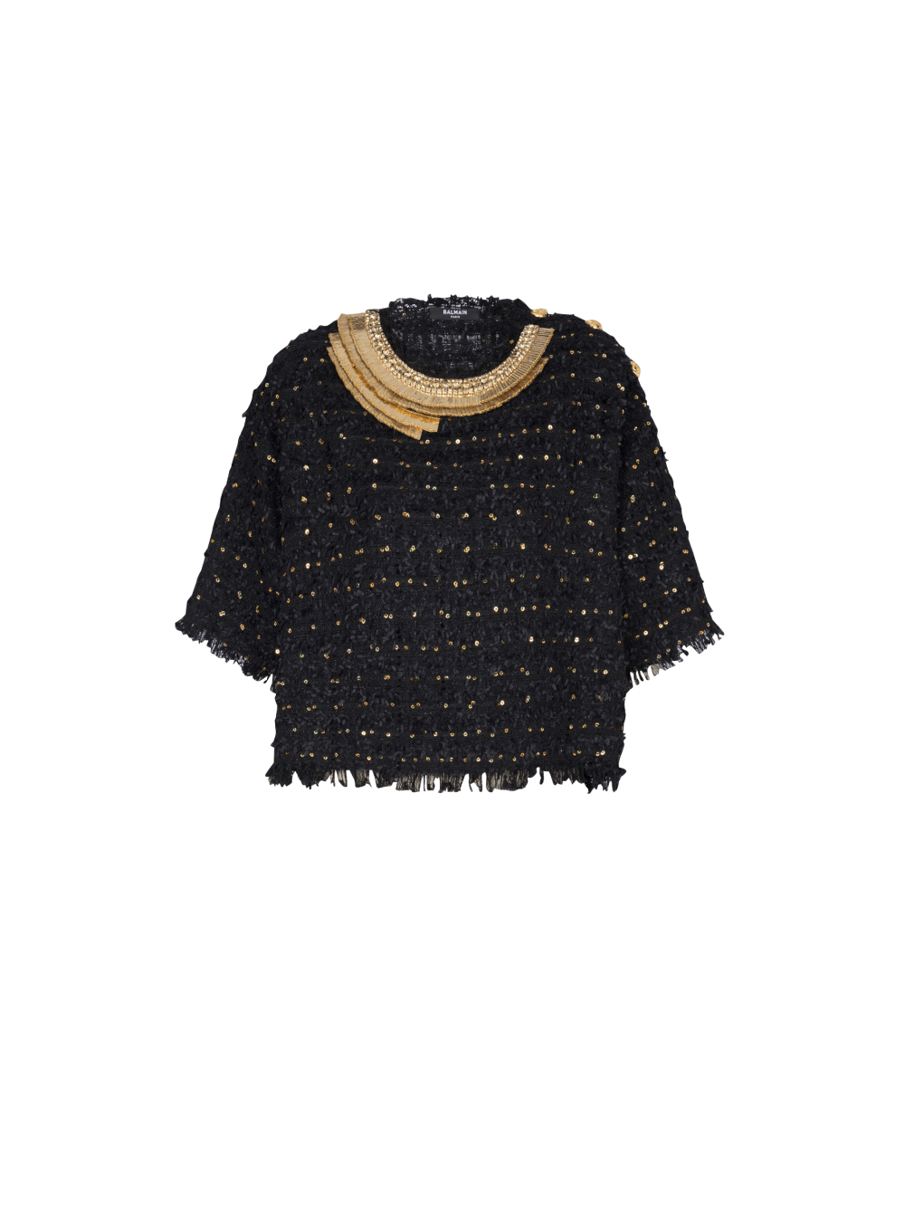 Women\'s Balmain Embroidered Tweed Crop Tops Black | USA d5cY2vYi