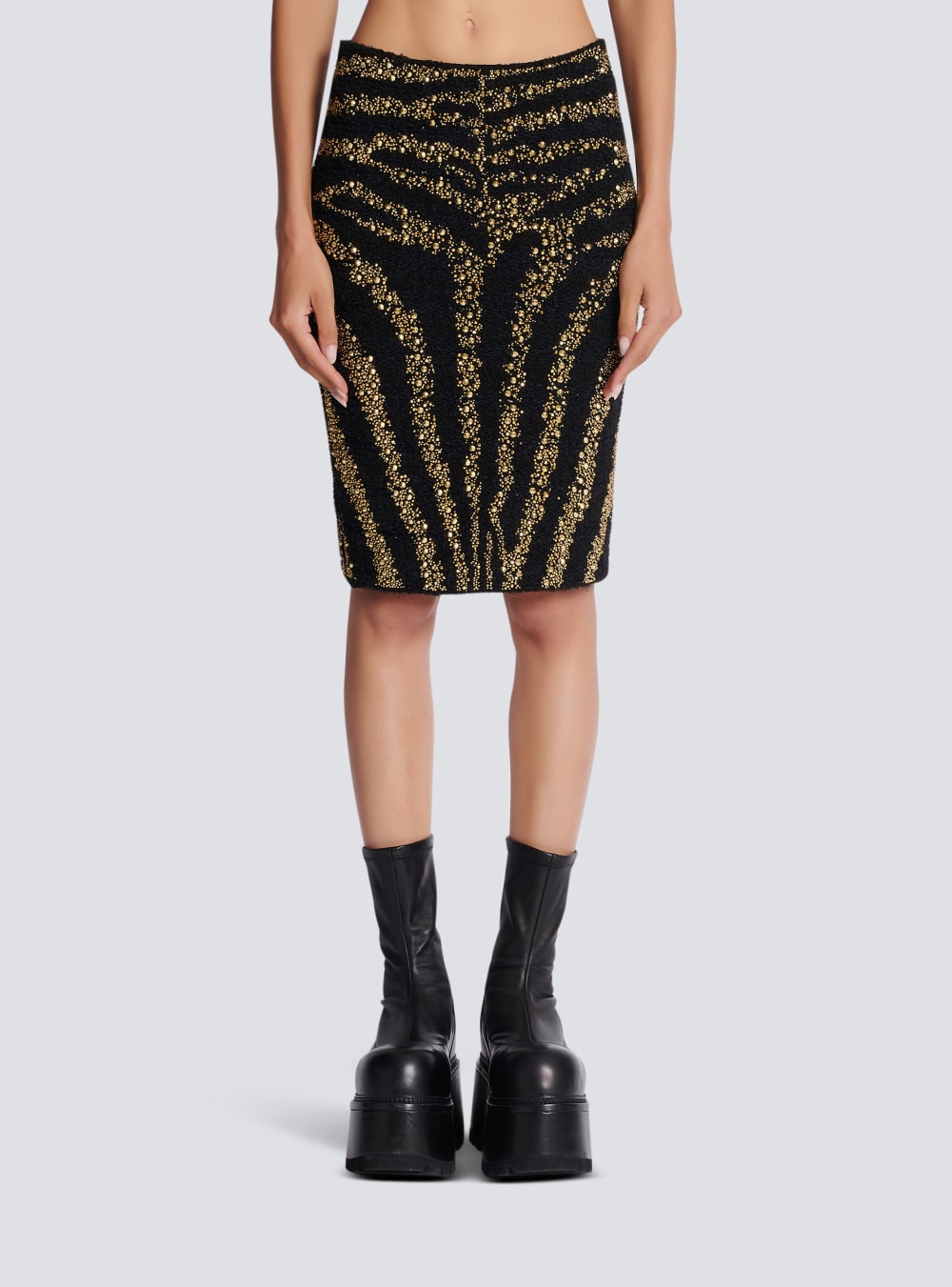 Women's Balmain Embroidered Tweed Pencil Skirts Black | USA WnX6mnd1