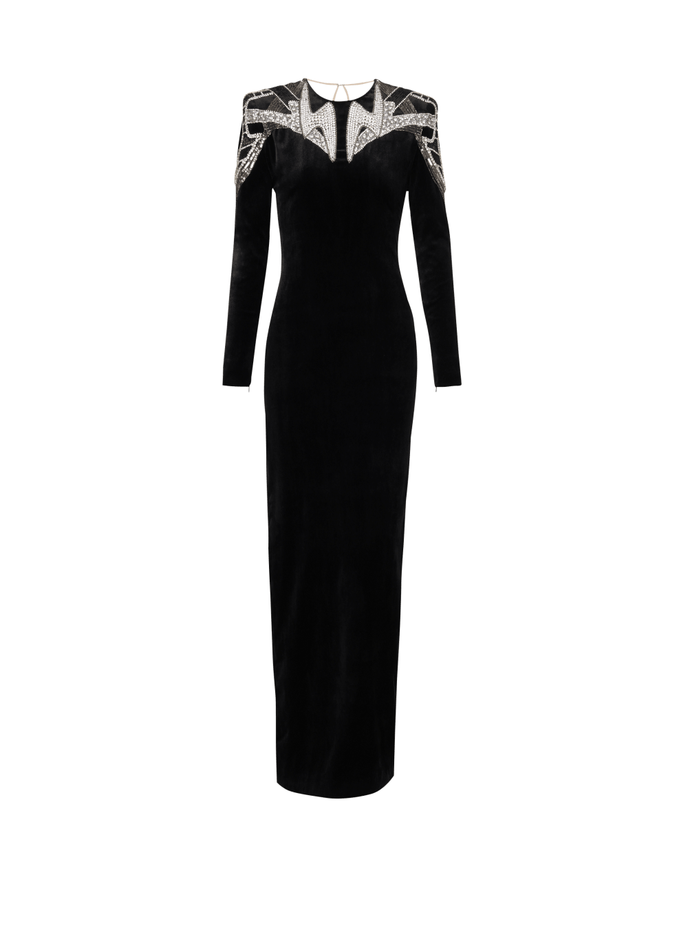 Women\'s Balmain Embroidered Velvet Dress Black | USA J3cMmu1e