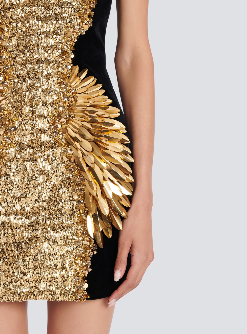 Women's Balmain Embroidered Velvet Strapless Dress Gold | USA Oz4fvPOD