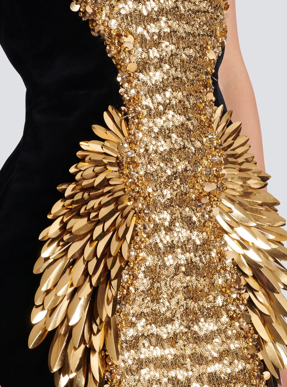 Women's Balmain Embroidered Velvet Strapless Dress Gold | USA Oz4fvPOD