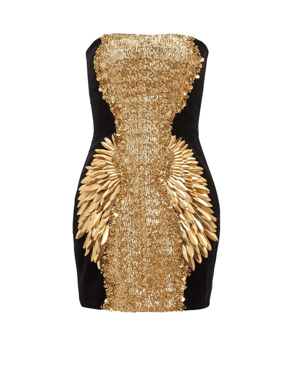 Women\'s Balmain Embroidered Velvet Strapless Dress Gold | USA Oz4fvPOD