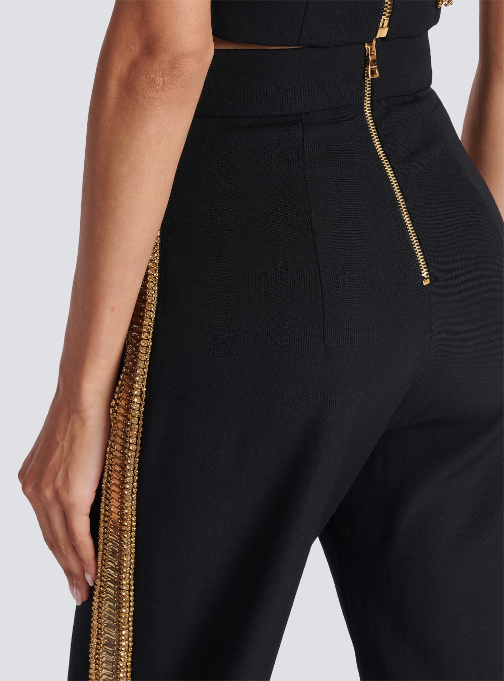 Women's Balmain Embroidered Wool Tuxedo Trousers Black | USA yeb1oQoQ