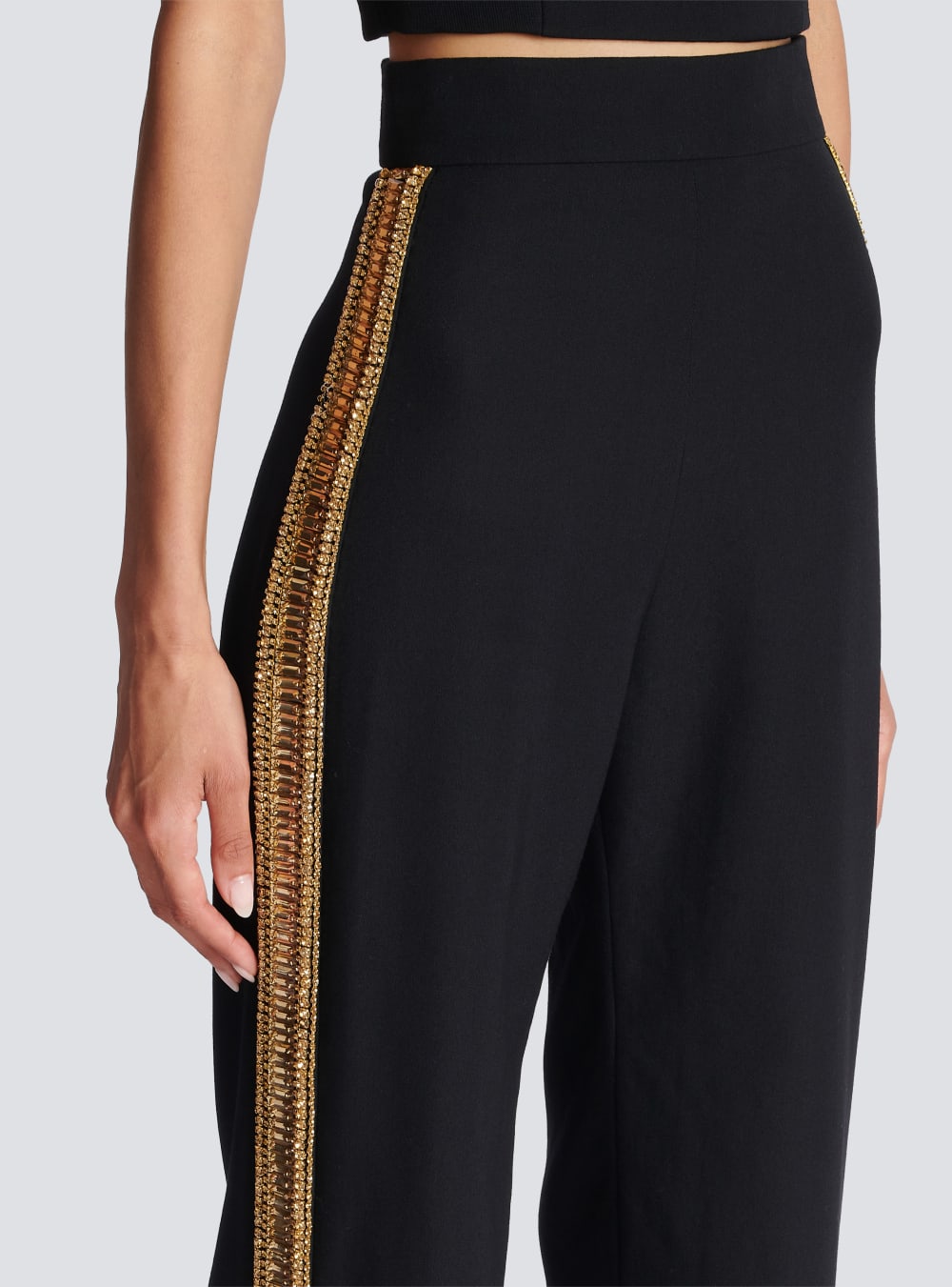 Women's Balmain Embroidered Wool Tuxedo Trousers Black | USA yeb1oQoQ