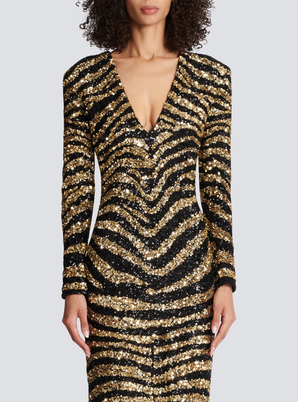 Women's Balmain Embroidered Zebra Long Dress Gold | USA 3vAbdqAM