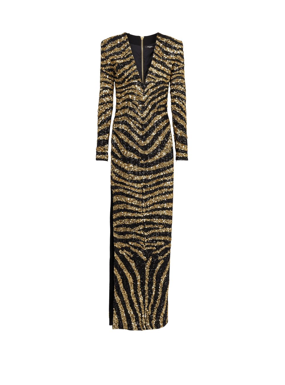 Women\'s Balmain Embroidered Zebra Long Dress Gold | USA 3vAbdqAM