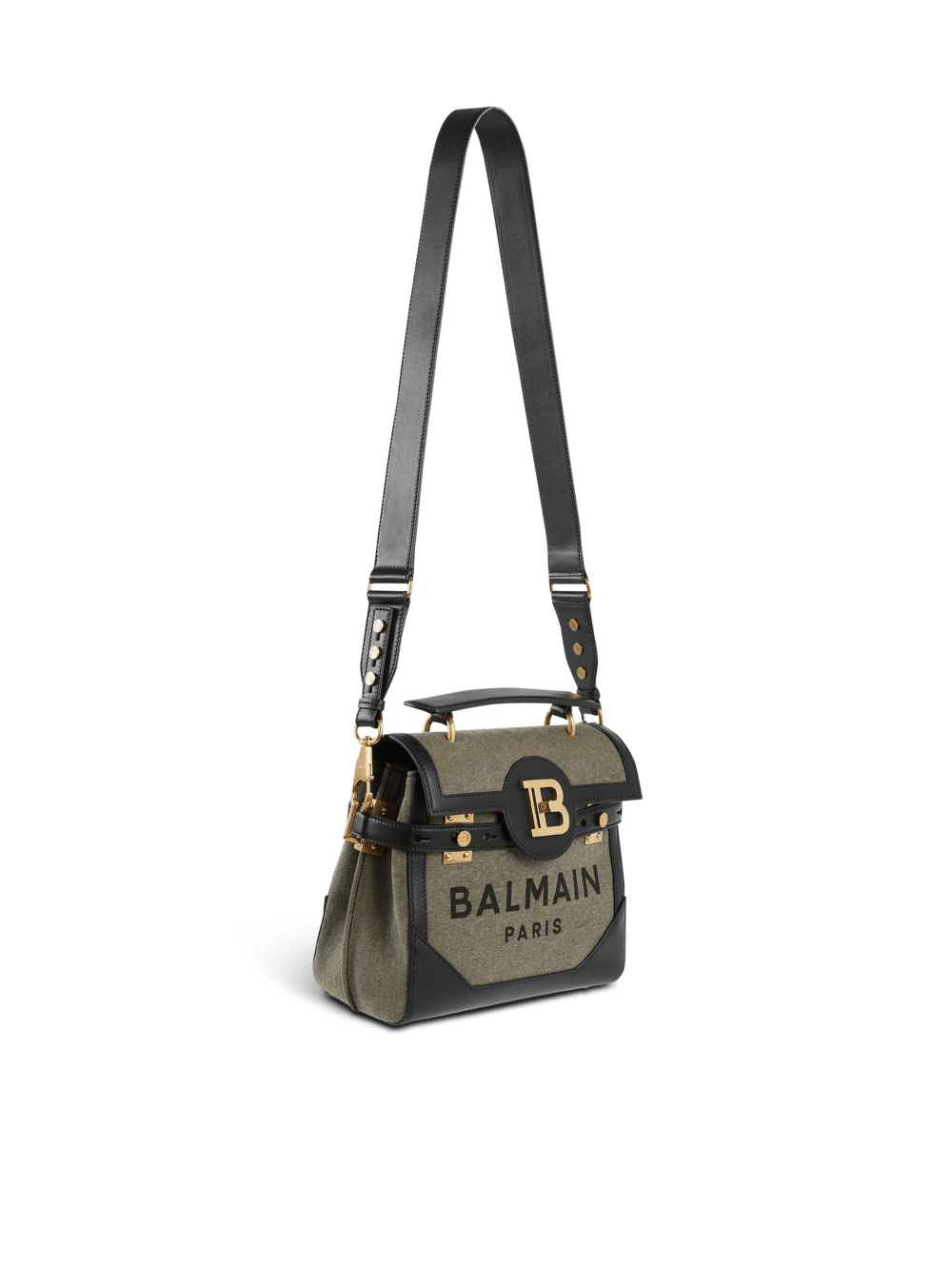 Women's Balmain Exclusive-canvas B-Buzz 23 With Leather Panels Handbag Khaki | USA KdqO4EMT