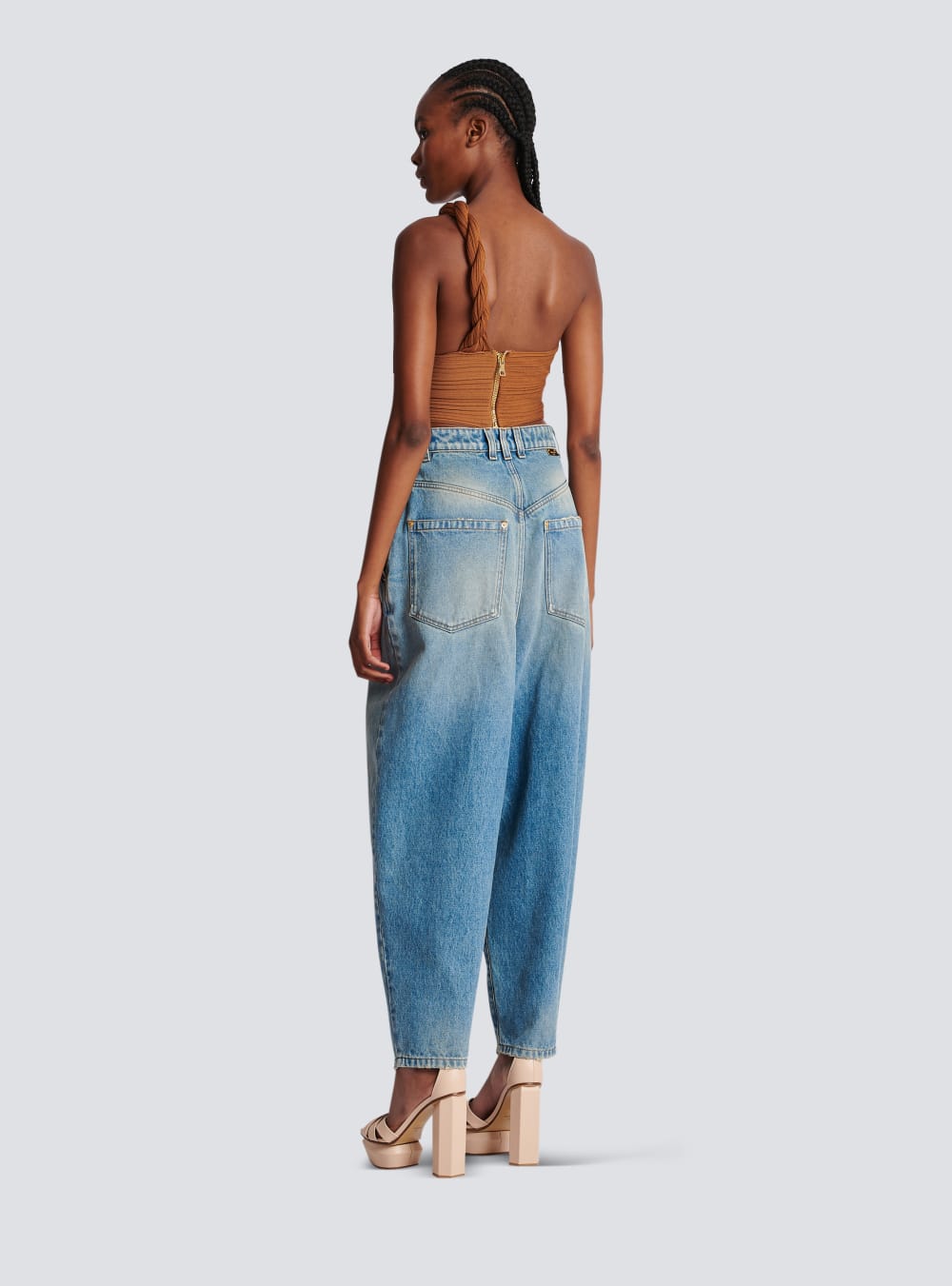 Women's Balmain Faded Baggy Denim Jeans Blue | USA XhX2Emqj