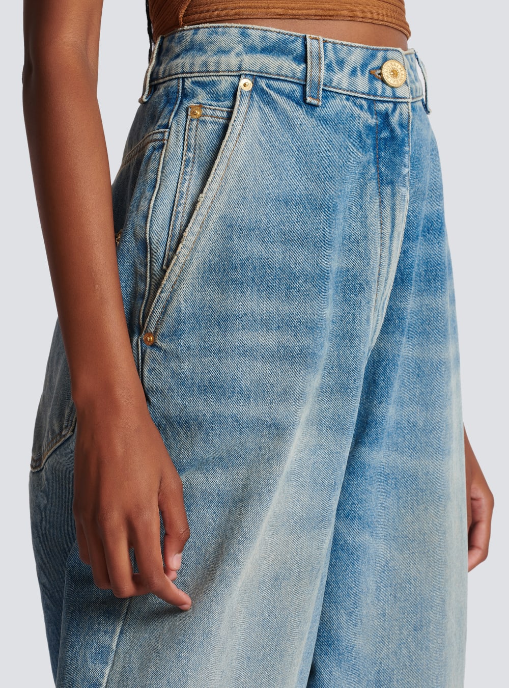 Women's Balmain Faded Baggy Denim Jeans Blue | USA XhX2Emqj