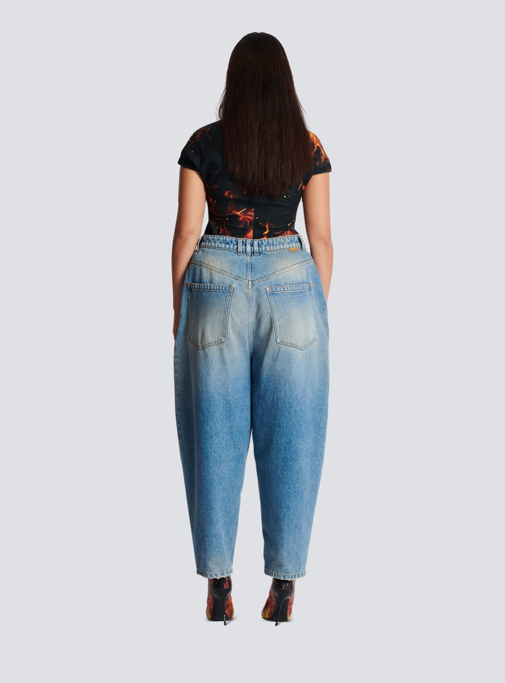 Women's Balmain Faded Baggy Denim Jeans Blue | USA XhX2Emqj