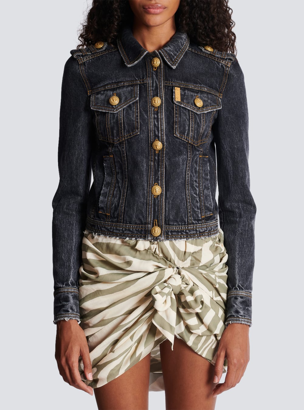 Women's Balmain Faded Denim Jackets Black | USA R8z5oMOR