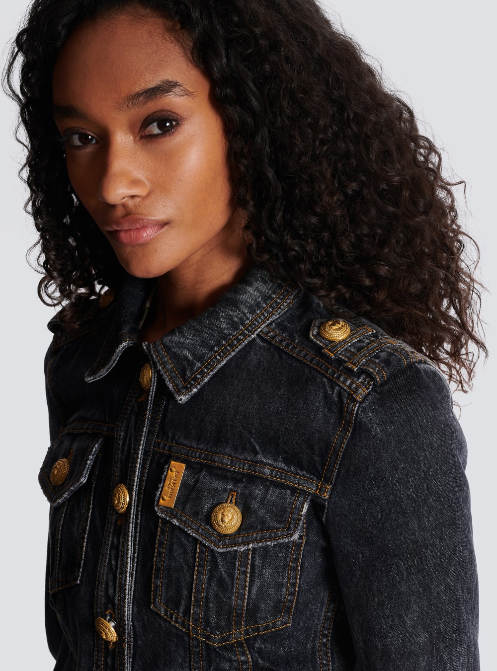 Women's Balmain Faded Denim Jackets Black | USA R8z5oMOR